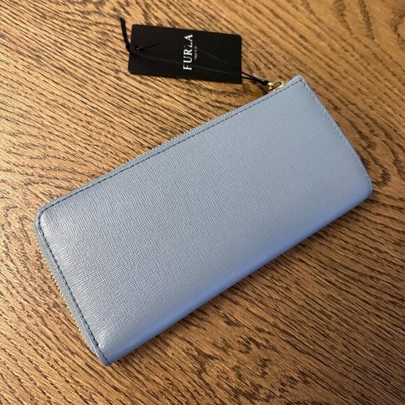 NWT！NEW！Furla L-Zip Long Wallet -Women Soffiano Leather -Blue Tempesta/Authentic - Picture 3 of 6